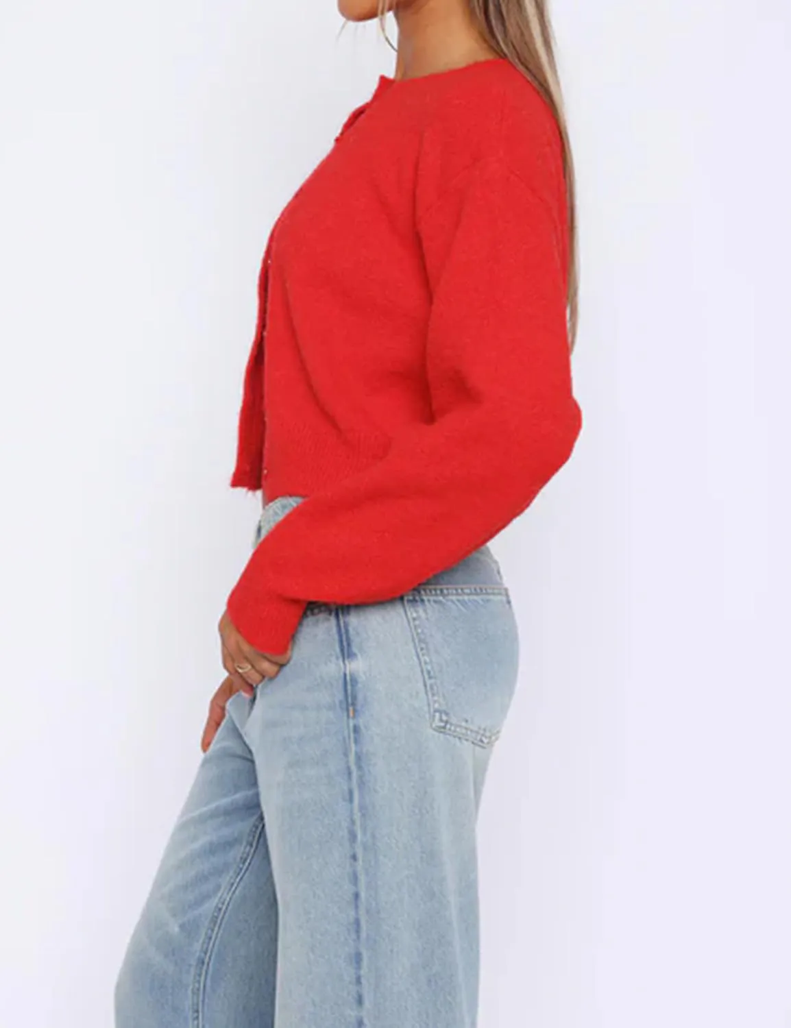 MISSACTIVER Women's Button Down Cropped Cardigan Sweater Solid Open Front Long Sleeve Crewneck Knitted Fall Cardigans Jacket
