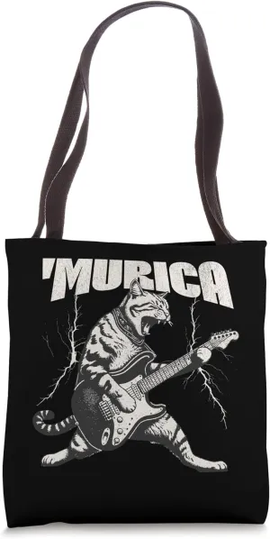 Murica Rock Star Cat Guitar 4th of July Rock N Roll Meowtal Tote Bag