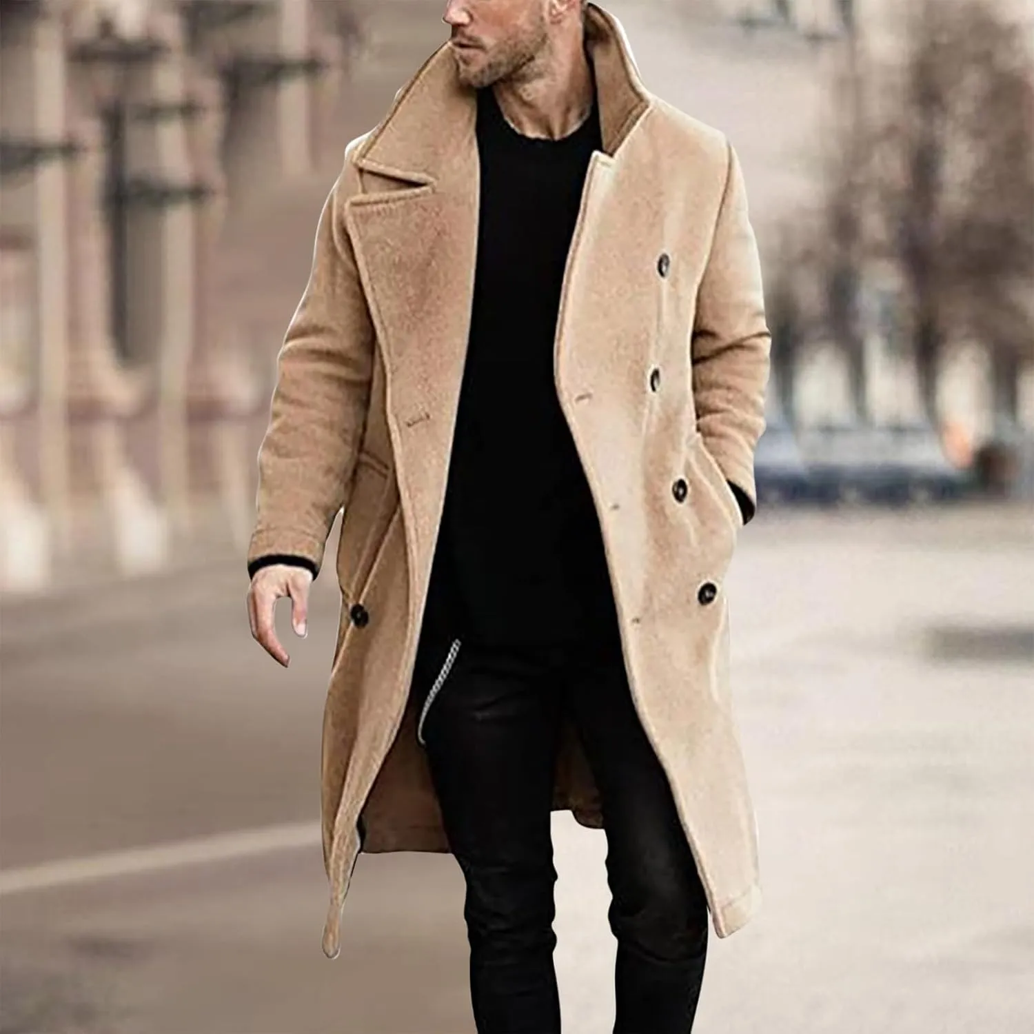 Muscularfit Trench Coat Men Waterproof Single-Breasted Windbreaker Jackets Fashion Lapel Neck Solid Winter Outerwear Jacket