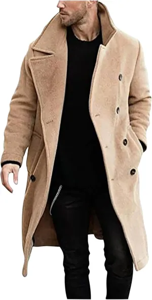 Muscularfit Trench Coat Men Waterproof Single-Breasted Windbreaker Jackets Fashion Lapel Neck Solid Winter Outerwear Jacket