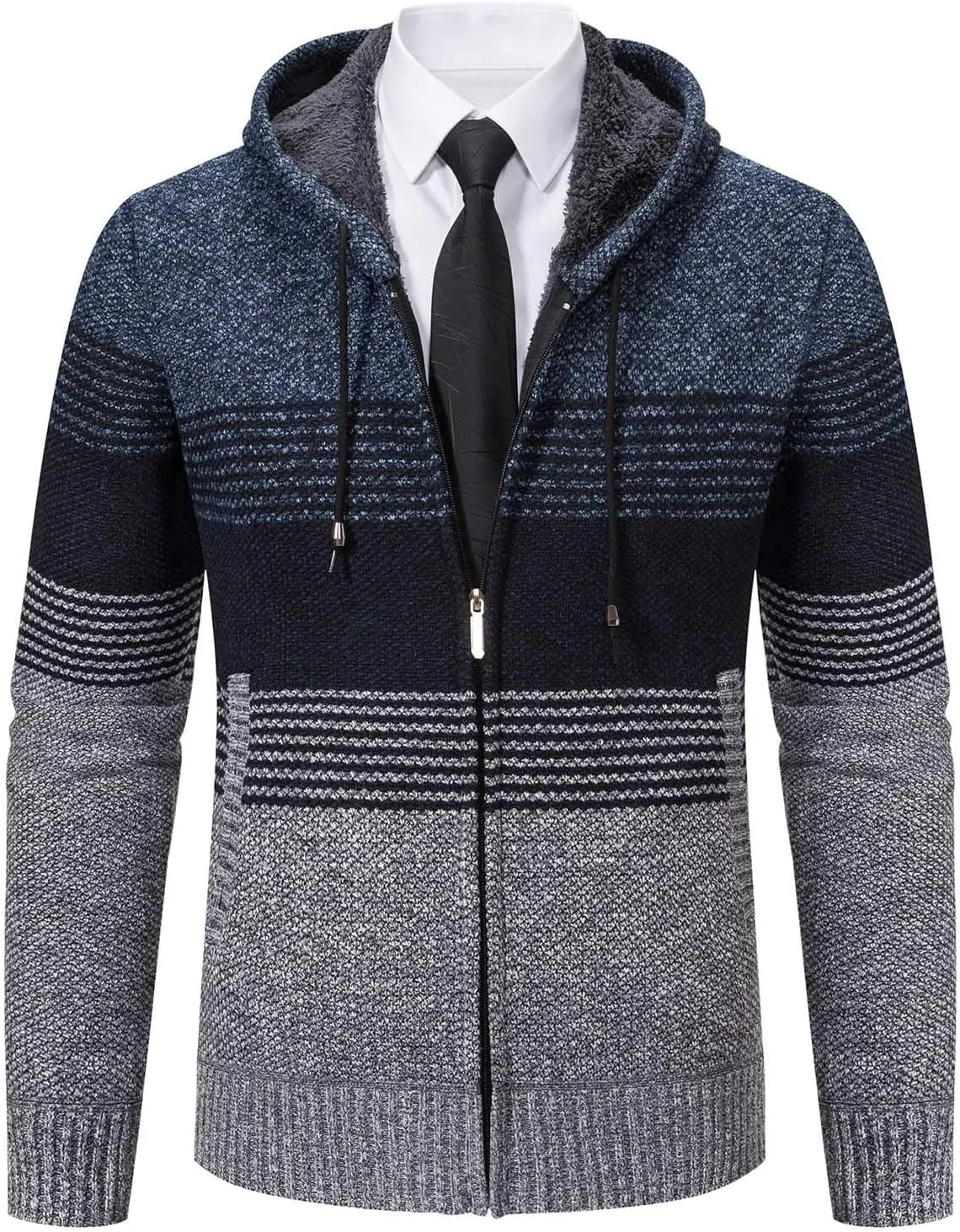 Mylldey Mens Hoodies Knit Sweater, Full Zip Fleece Lined Cardigan Sweaters Casual Regular Fit Knit Hooded Men Sweater Jacket