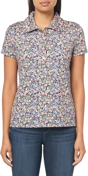 Nautica Women's Short Sleeve Collared Cotton Interlock Soft Touch Polo