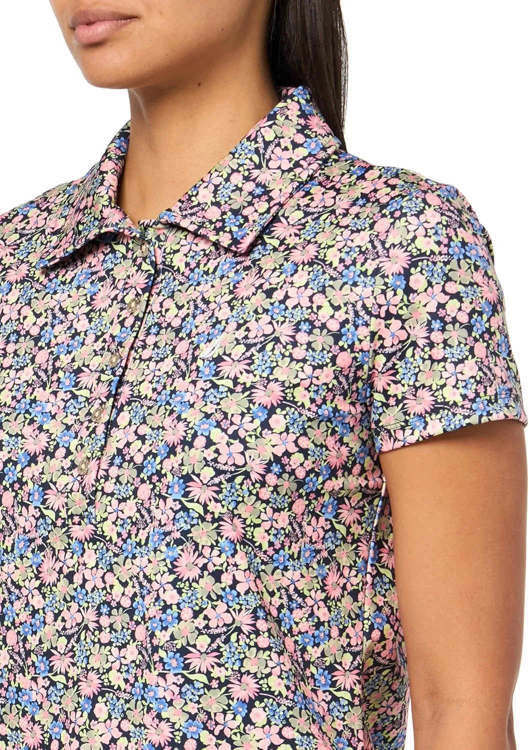 Nautica Women's Short Sleeve Collared Cotton Interlock Soft Touch Polo