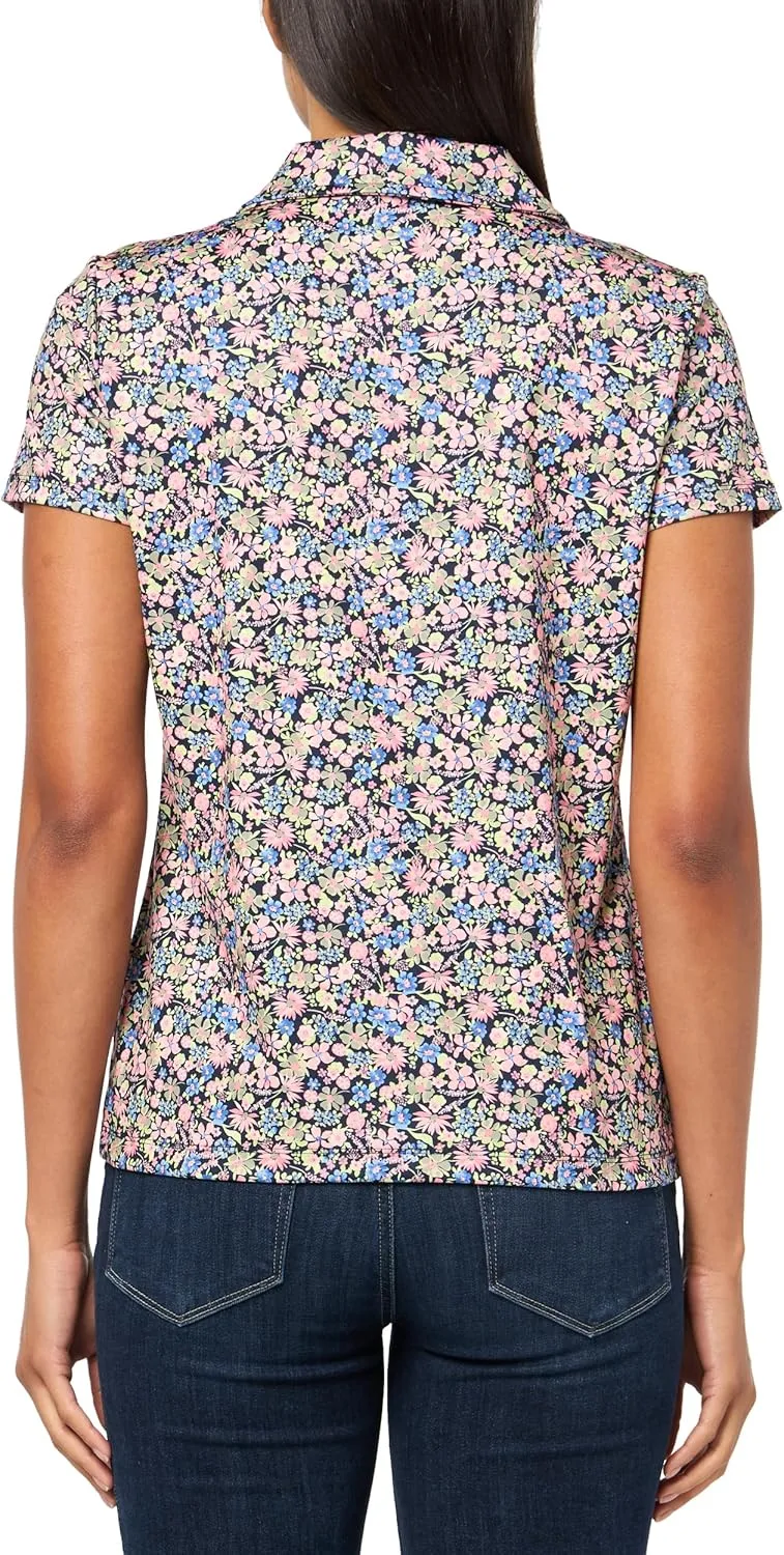 Nautica Women's Short Sleeve Collared Cotton Interlock Soft Touch Polo