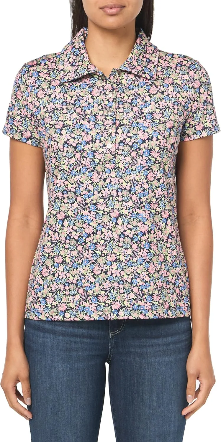 Nautica Women's Short Sleeve Collared Cotton Interlock Soft Touch Polo