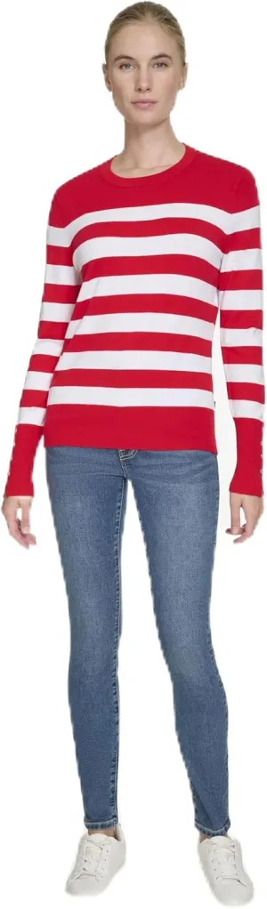 Nautica Women's Stripe Long Sleeve Crewneck Sweater