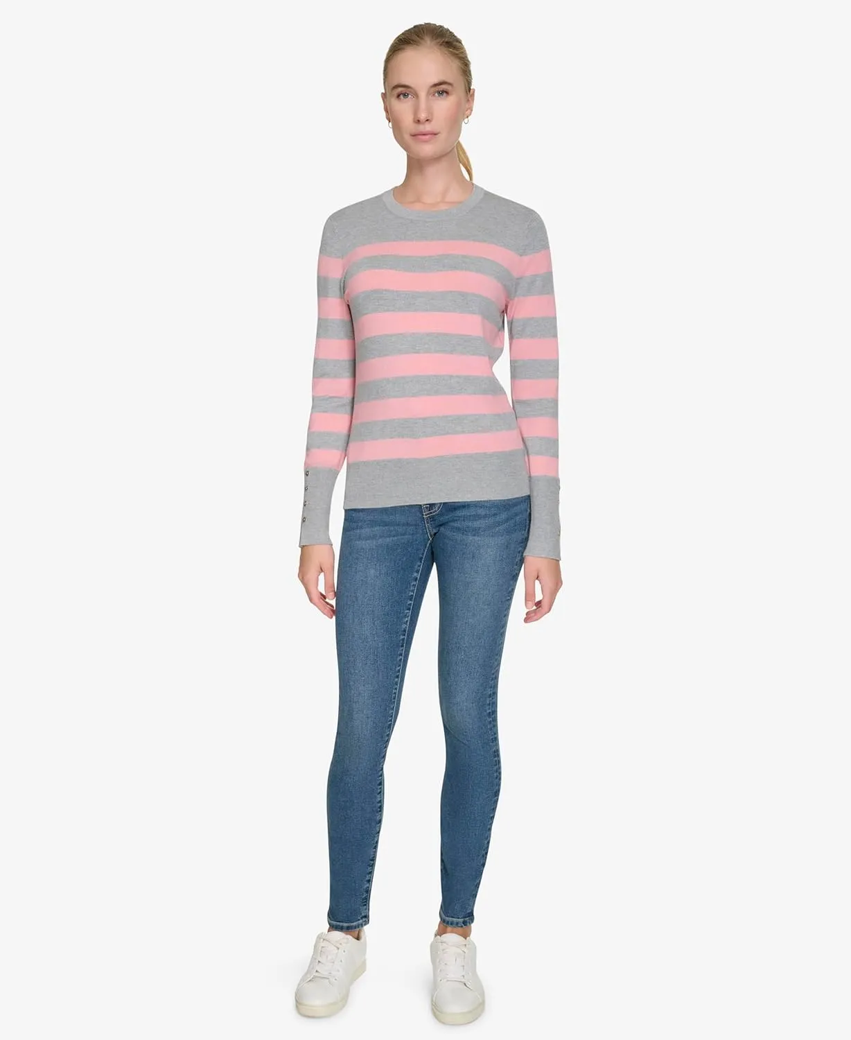 Nautica Women's Stripe Long Sleeve Crewneck Sweater