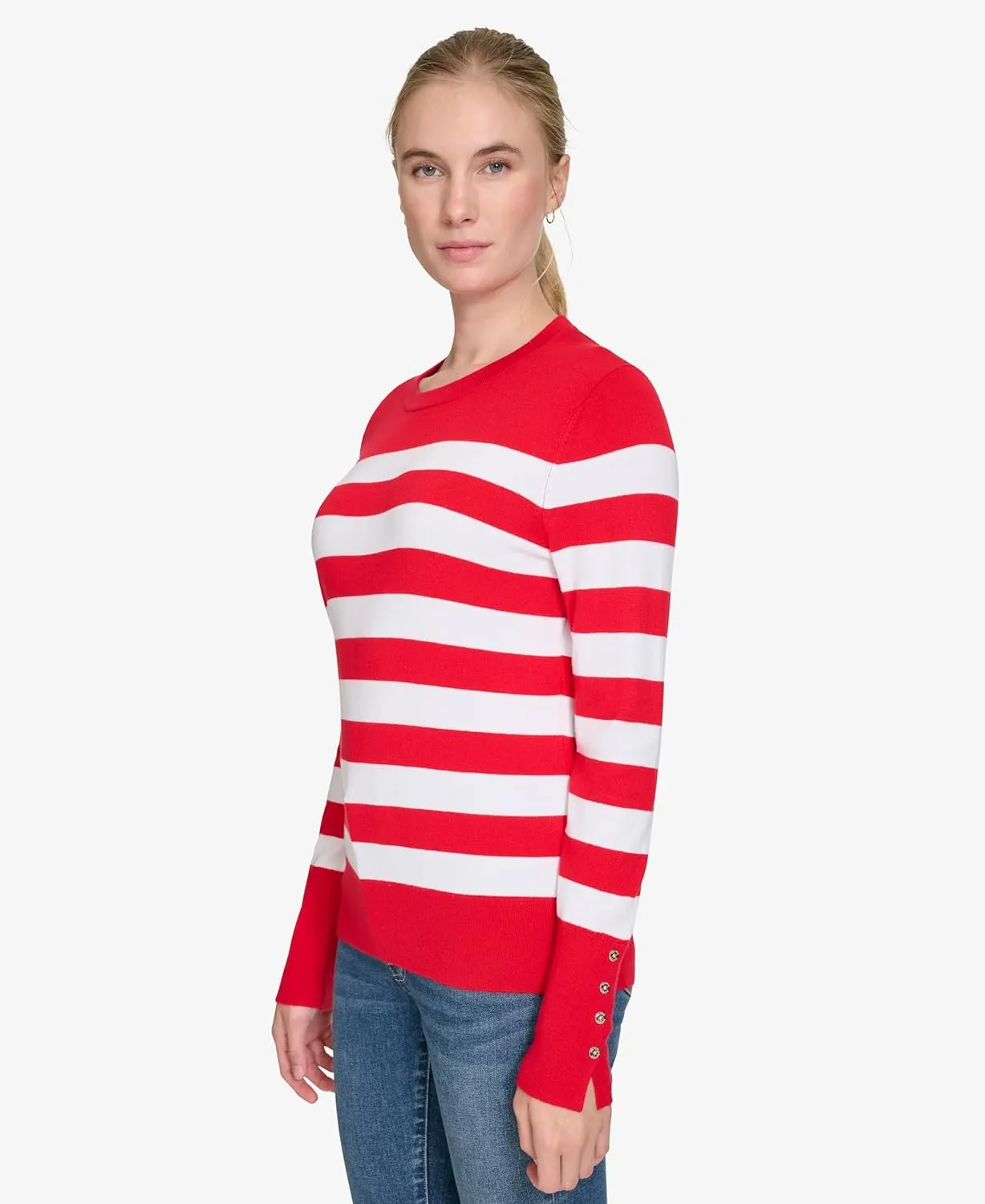 Nautica Women's Stripe Long Sleeve Crewneck Sweater