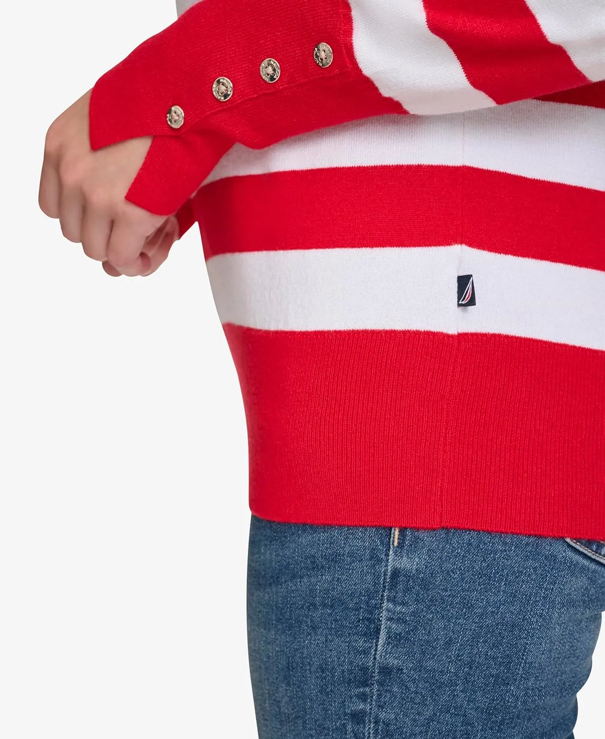 Nautica Women's Stripe Long Sleeve Crewneck Sweater