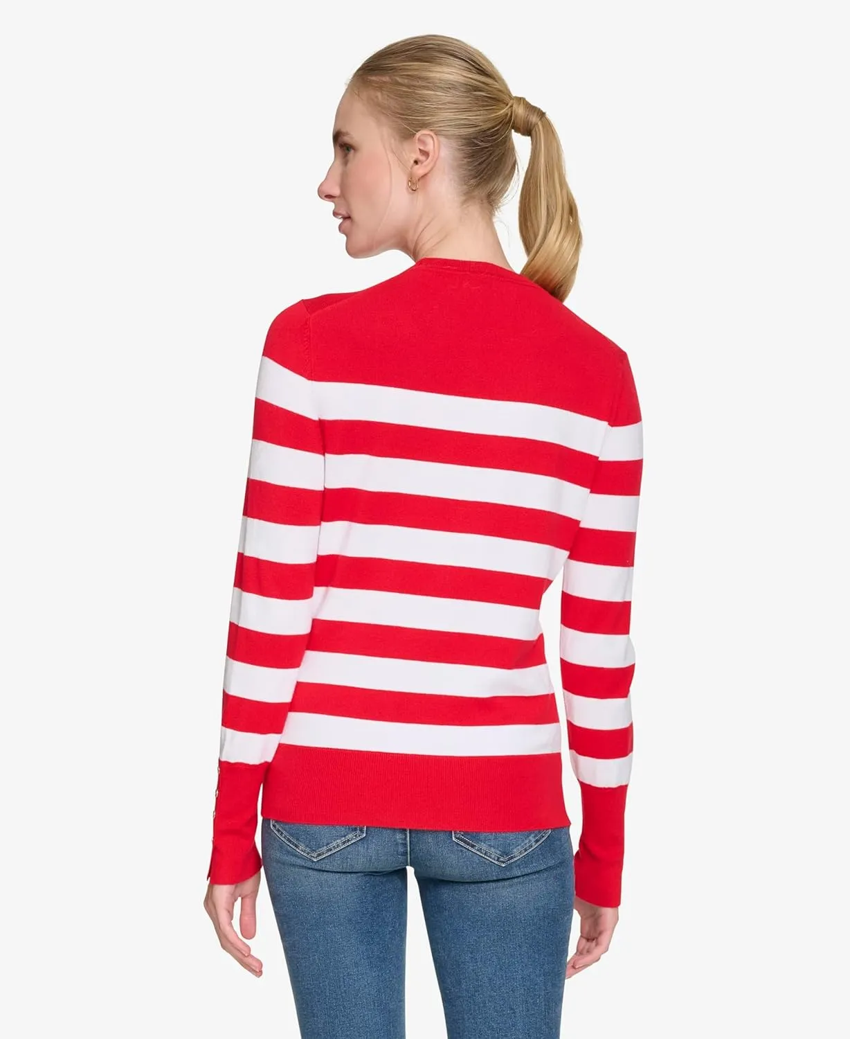 Nautica Women's Stripe Long Sleeve Crewneck Sweater