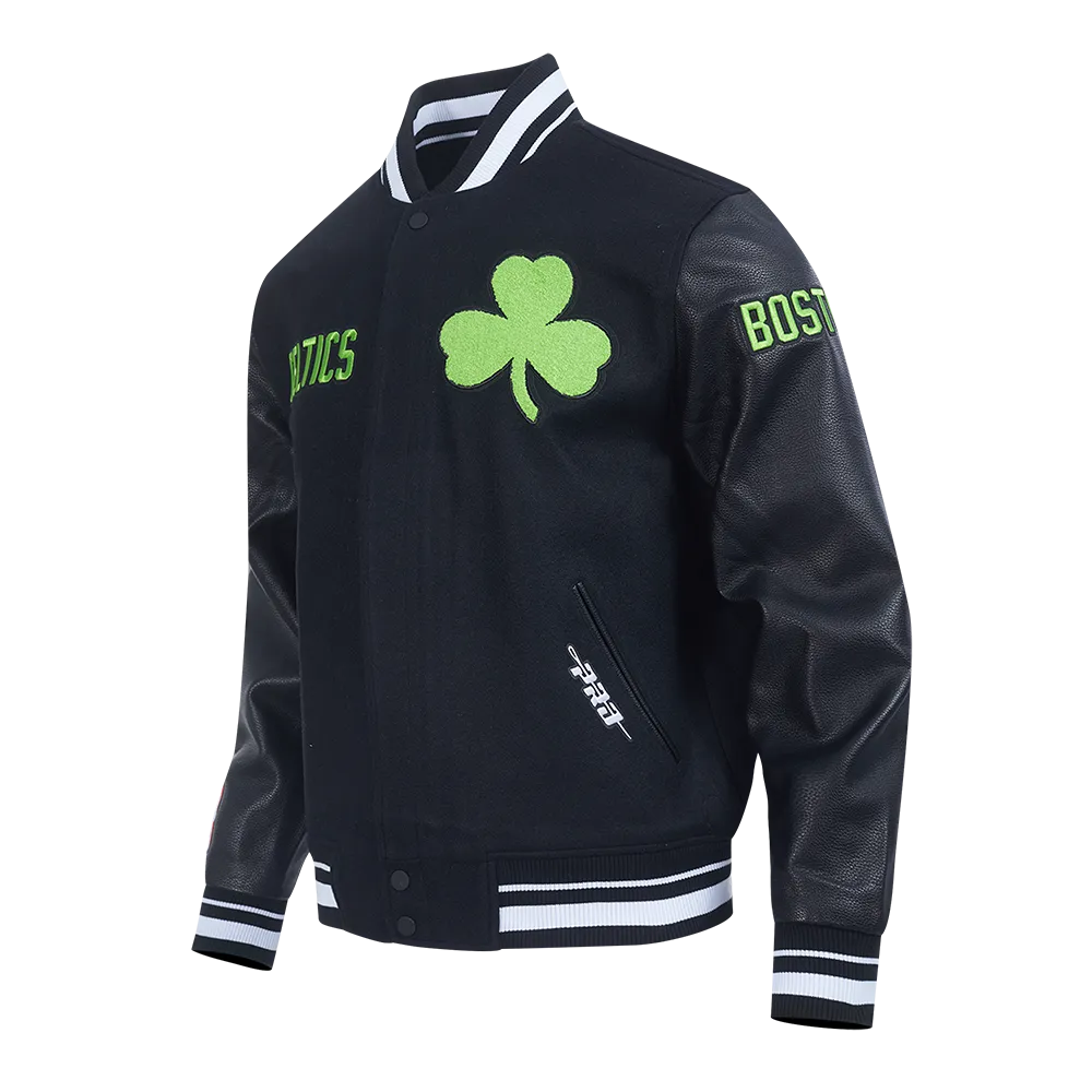 NBA BOSTON CELTICS CITY EDITION 24-25 MEN'S RIB WOOL VARSITY JACKET (BLACK)