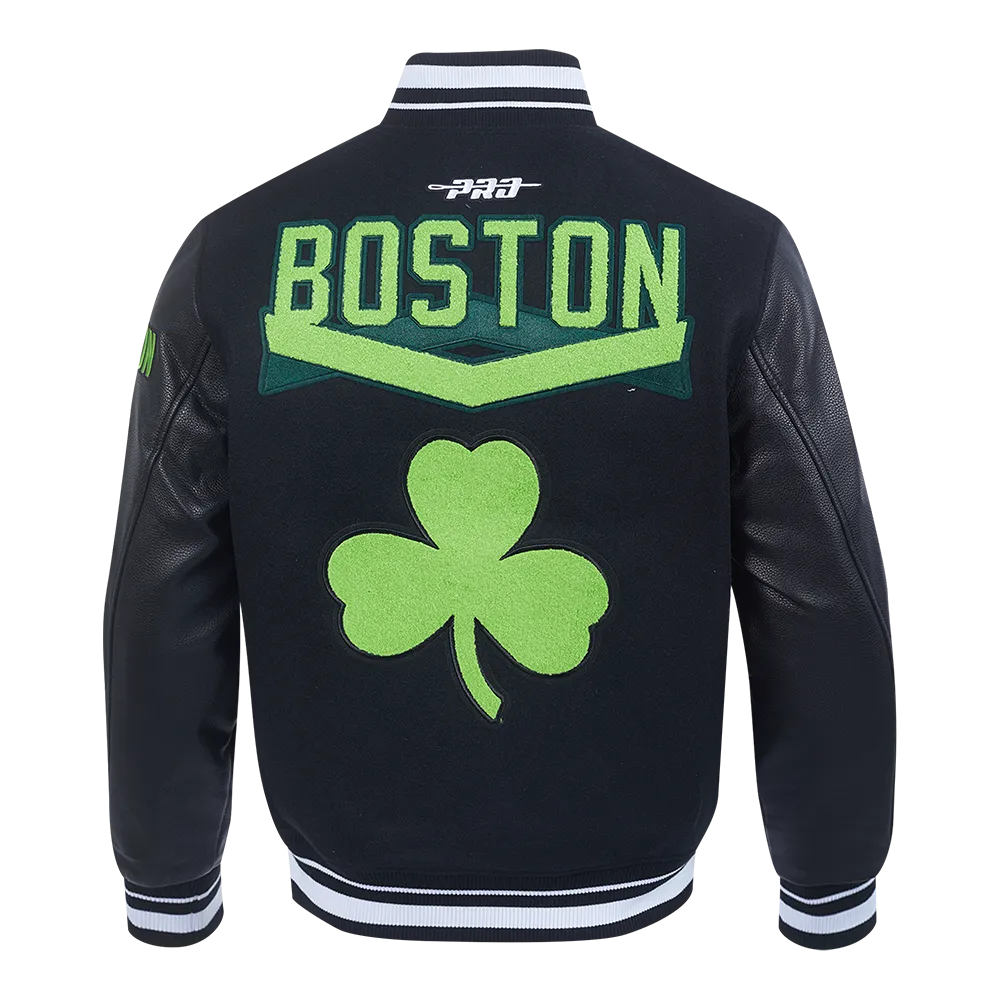 NBA BOSTON CELTICS CITY EDITION 24-25 MEN'S RIB WOOL VARSITY JACKET (BLACK)