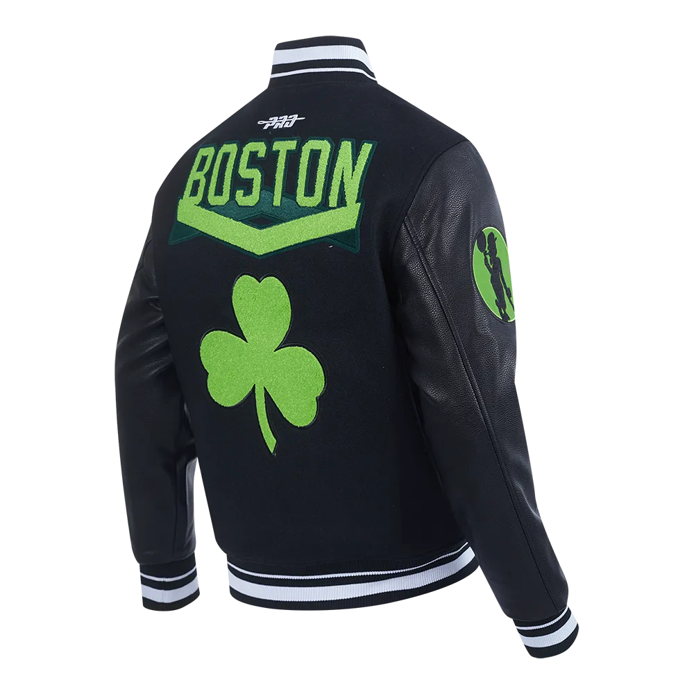 NBA BOSTON CELTICS CITY EDITION 24-25 MEN'S RIB WOOL VARSITY JACKET (BLACK)