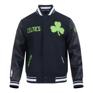 NBA BOSTON CELTICS CITY EDITION 24-25 MEN'S RIB WOOL VARSITY JACKET (BLACK)