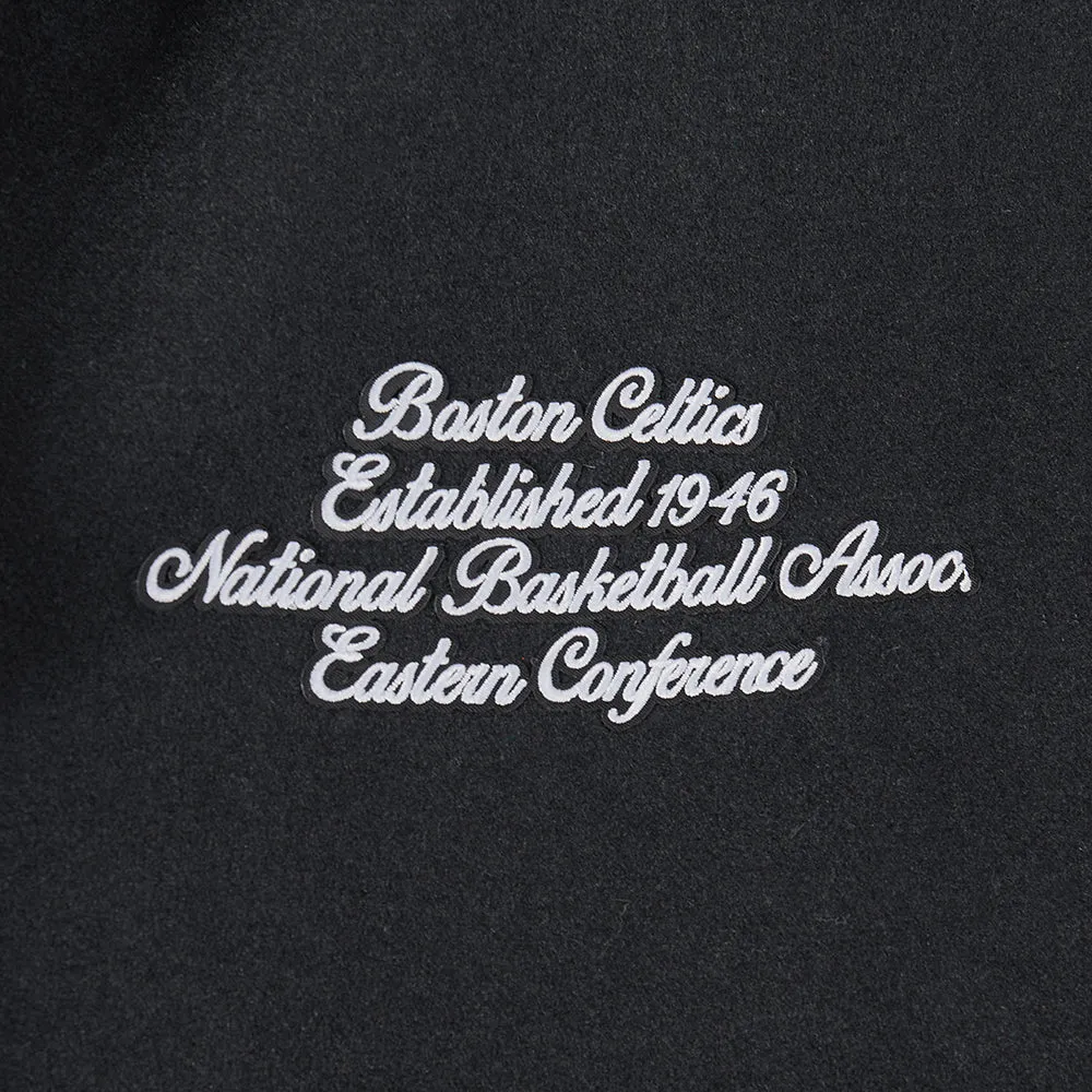 NBA BOSTON CELTICS TEAM PENNANTS MEN'S RIB WOOL VARSITY JACKET (BLACK/WHITE)