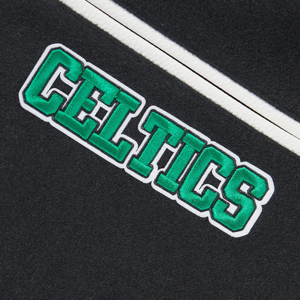 NBA BOSTON CELTICS TEAM PENNANTS MEN'S RIB WOOL VARSITY JACKET (BLACK/WHITE)