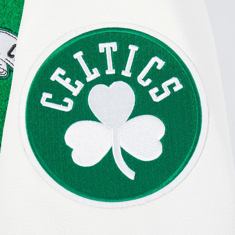 NBA BOSTON CELTICS TEAM PENNANTS MEN'S RIB WOOL VARSITY JACKET (BLACK/WHITE)