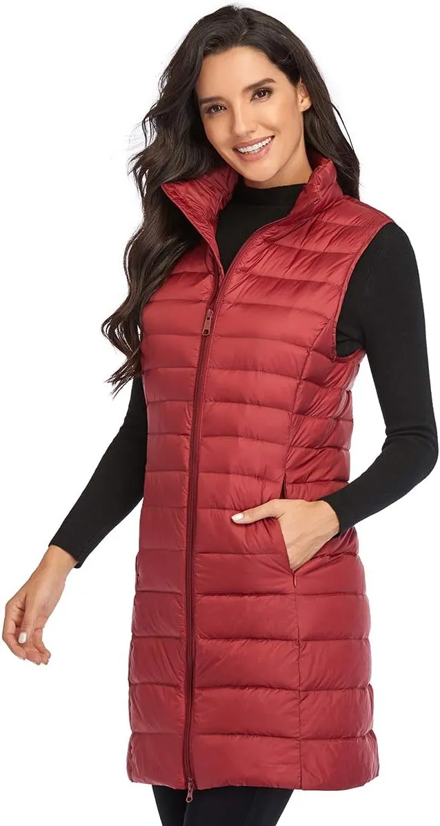 Obosoyo Women's Ultra Light Long Down Vest Winter Packable Down Jacket Lightweight Outdoor Puffer Vest Coat
