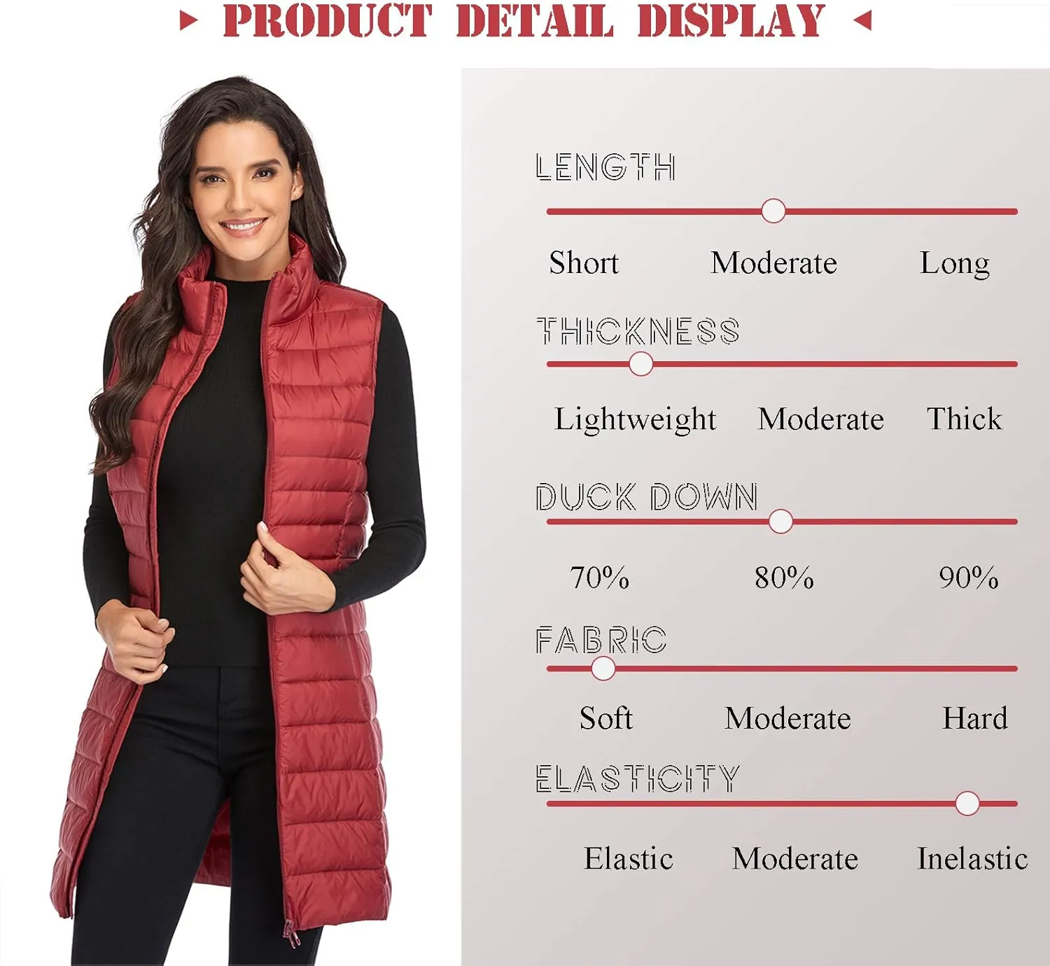 Obosoyo Women's Ultra Light Long Down Vest Winter Packable Down Jacket Lightweight Outdoor Puffer Vest Coat