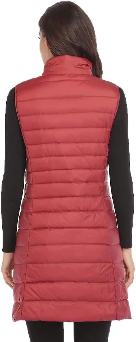 Obosoyo Women's Ultra Light Long Down Vest Winter Packable Down Jacket Lightweight Outdoor Puffer Vest Coat