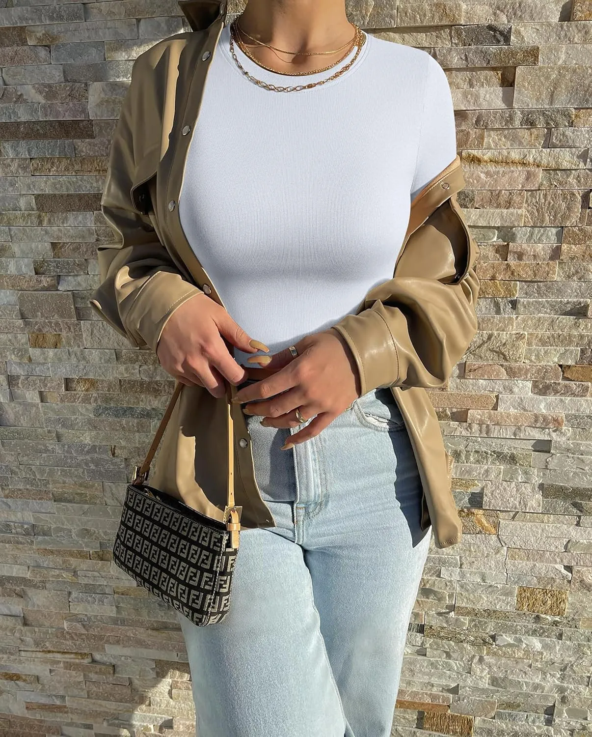OQQ Women's 3 Piece Crop Tops Crew Neck Shorts Sleeve Stretch Fitted Shirts Crop Tops