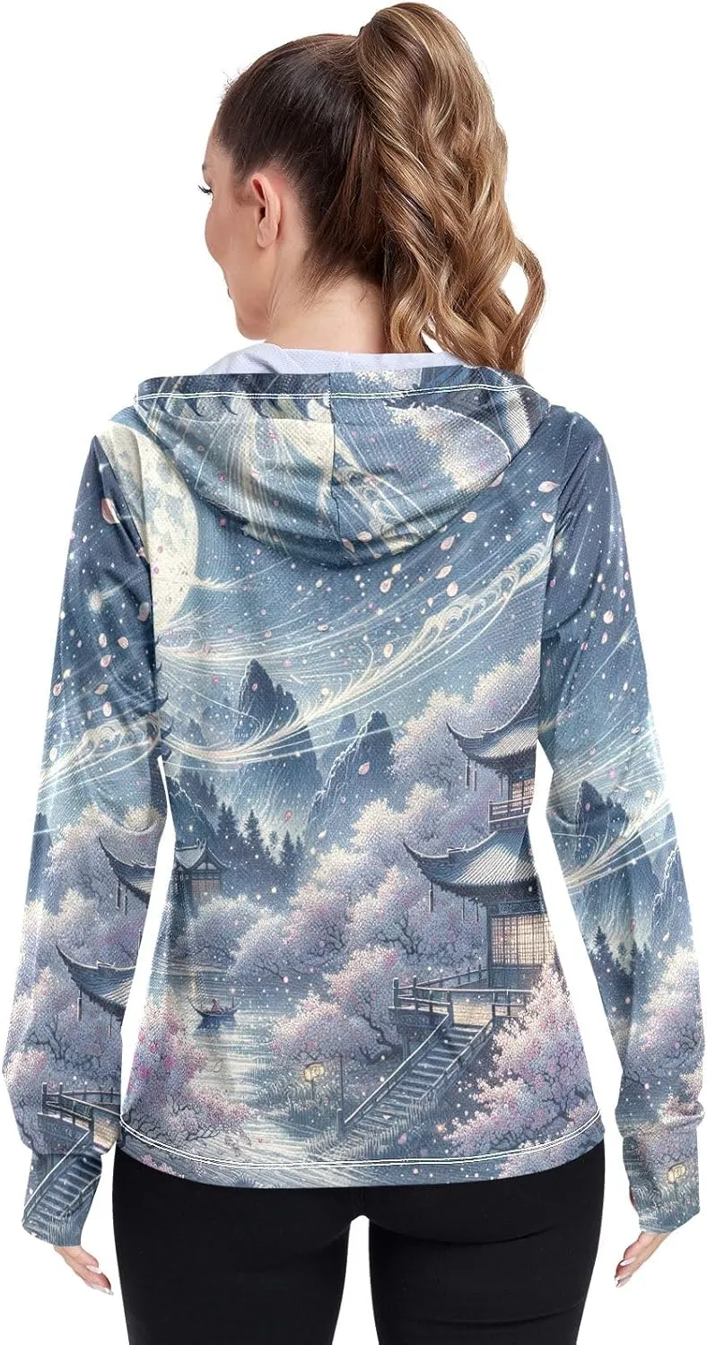Orange Womens Upf Hoodie UPF 50  UV Sun Protection Clothing Women's Hoodie Zip Front Rash Guard