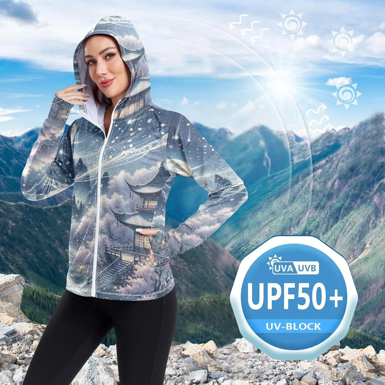 Orange Womens Upf Hoodie UPF 50  UV Sun Protection Clothing Women's Hoodie Zip Front Rash Guard