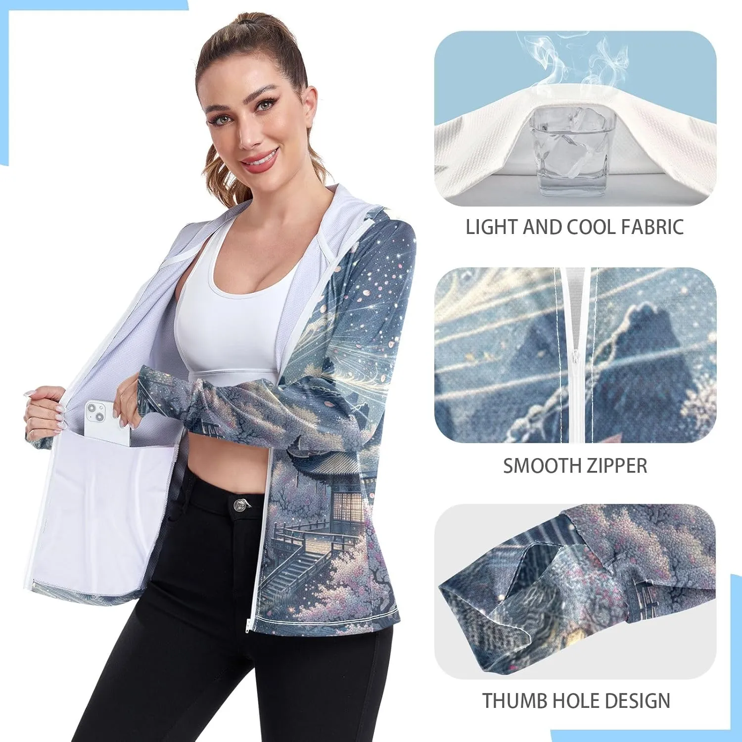 Orange Womens Upf Hoodie UPF 50  UV Sun Protection Clothing Women's Hoodie Zip Front Rash Guard