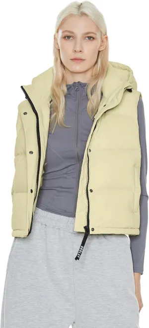 Orolay Women's Cropped Puffer Vest - Hooded Sleeveless Down Jacket Stand Collar Gilet with Pockets