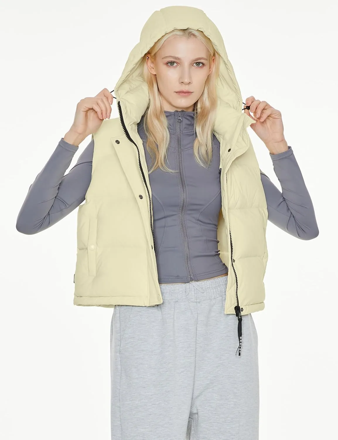 Orolay Women's Cropped Puffer Vest - Hooded Sleeveless Down Jacket Stand Collar Gilet with Pockets