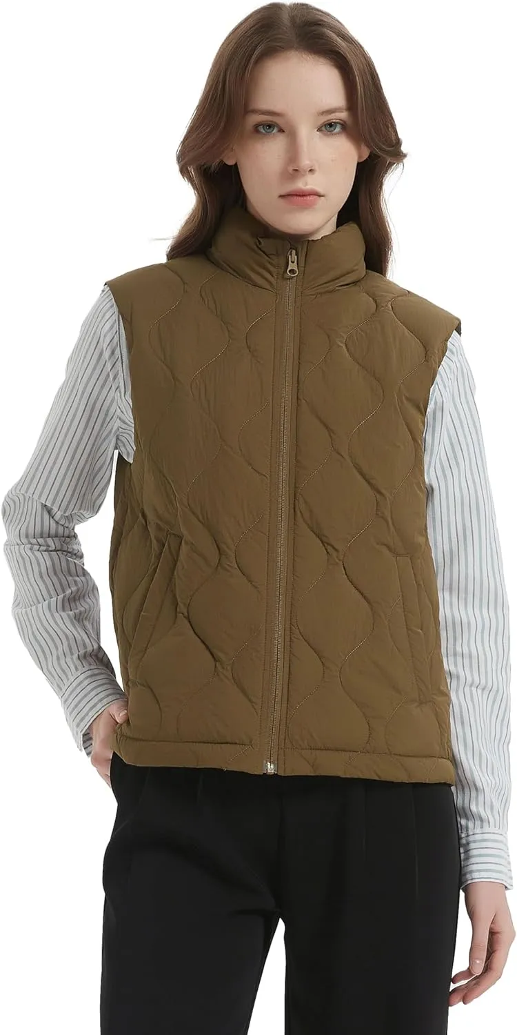 Orolay Women's Cropped Puffer Vest Zip Up Sleeveless Down Jacket Lightweight Stand Collar Quilted Gilet with Pockets