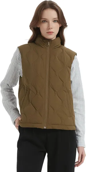 Orolay Women's Cropped Puffer Vest Zip Up Sleeveless Down Jacket Lightweight Stand Collar Quilted Gilet with Pockets