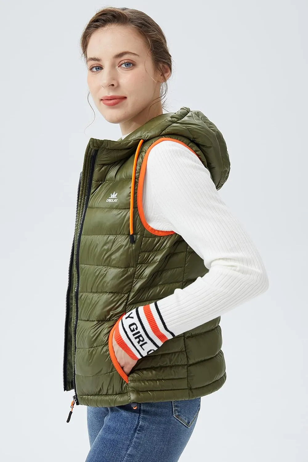 Orolay Women's Ultra Lightweight Down Vest Stand Collar Winter Coat