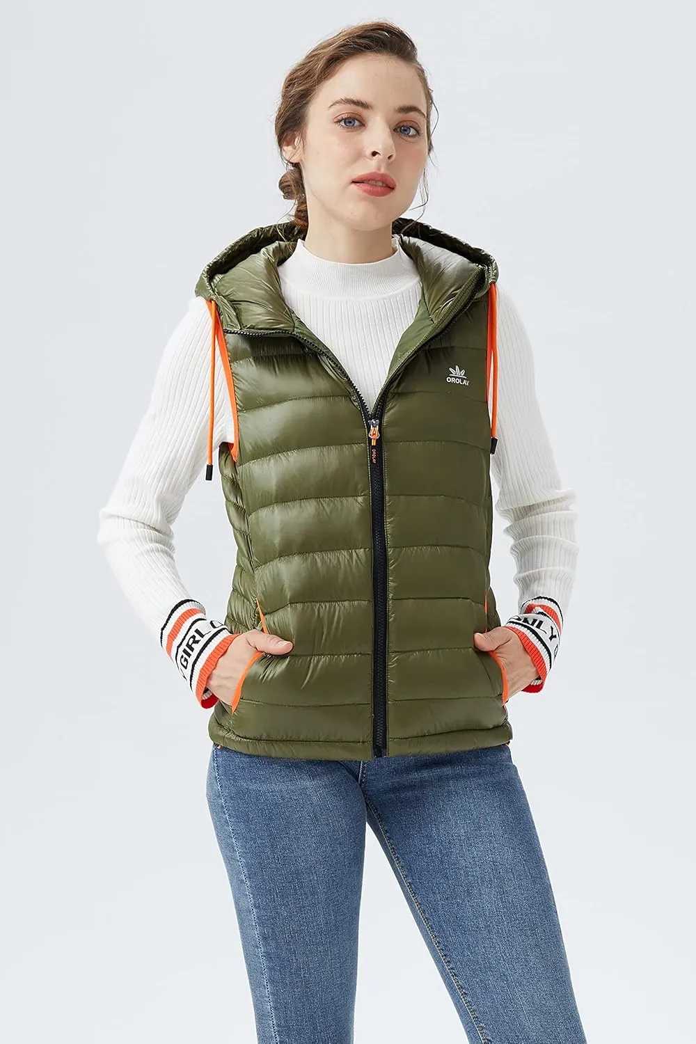 Orolay Women's Ultra Lightweight Down Vest Stand Collar Winter Coat