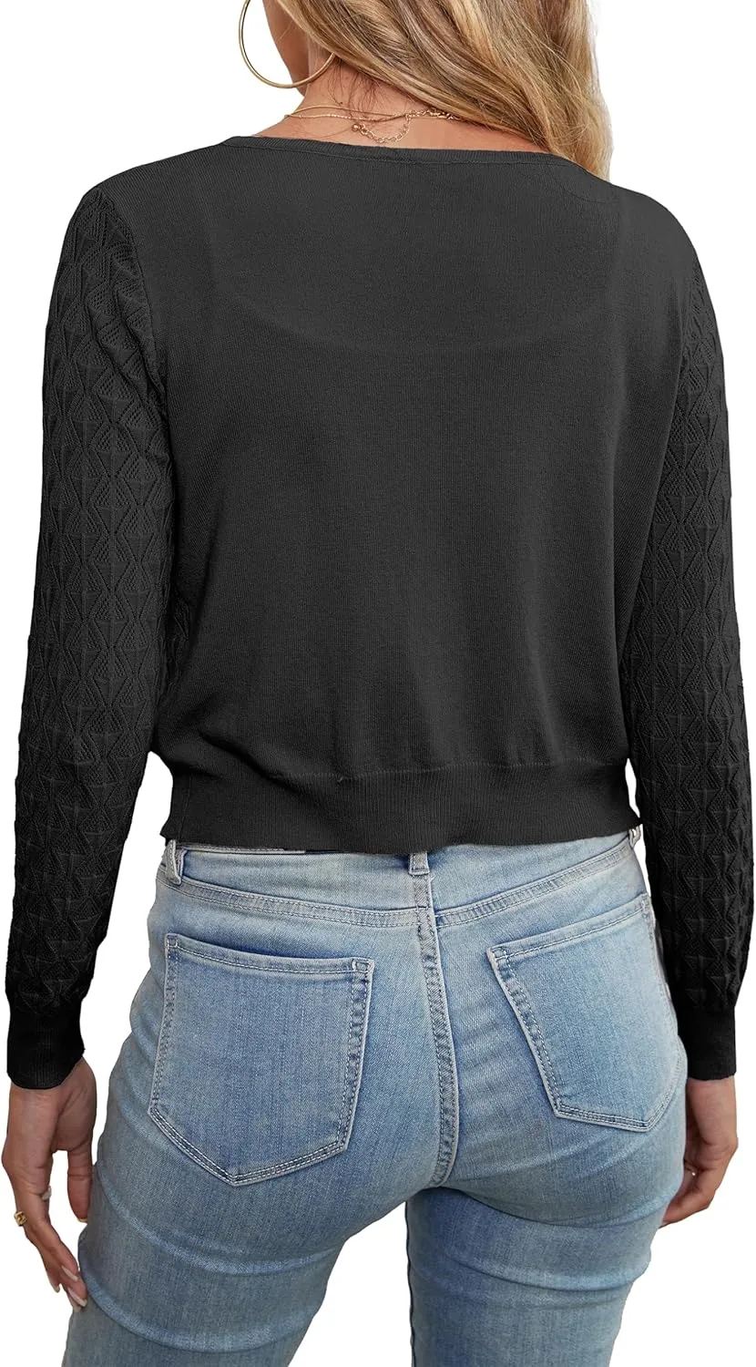 Othyroce Shrug Sweaters for Women Open Front Lightweight Crochet Knit Sweater Cardigans S-XL