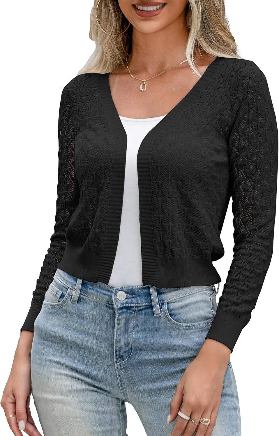 Othyroce Shrug Sweaters for Women Open Front Lightweight Crochet Knit Sweater Cardigans S-XL