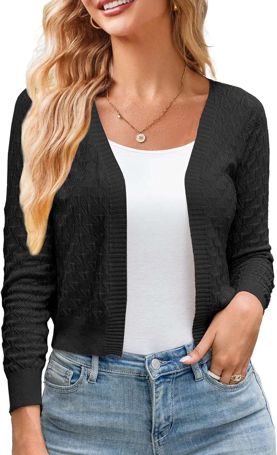 Othyroce Shrug Sweaters for Women Open Front Lightweight Crochet Knit Sweater Cardigans S-XL