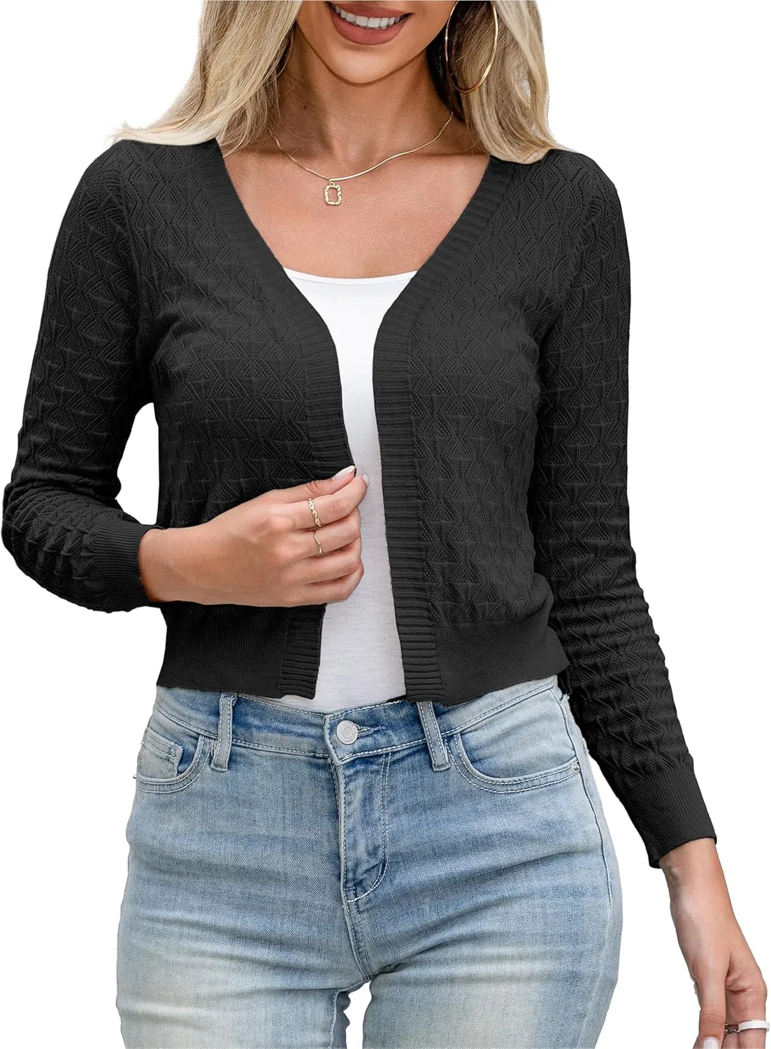Othyroce Shrug Sweaters for Women Open Front Lightweight Crochet Knit Sweater Cardigans S-XL