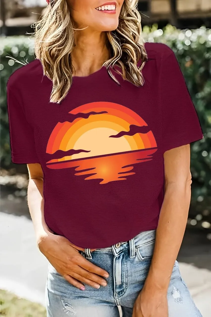 Outdoor Shirts for Women Retro Graphic Print Hiking Mountain T Shirts Summer Comfort Beach Hiking Workout Tee Tops