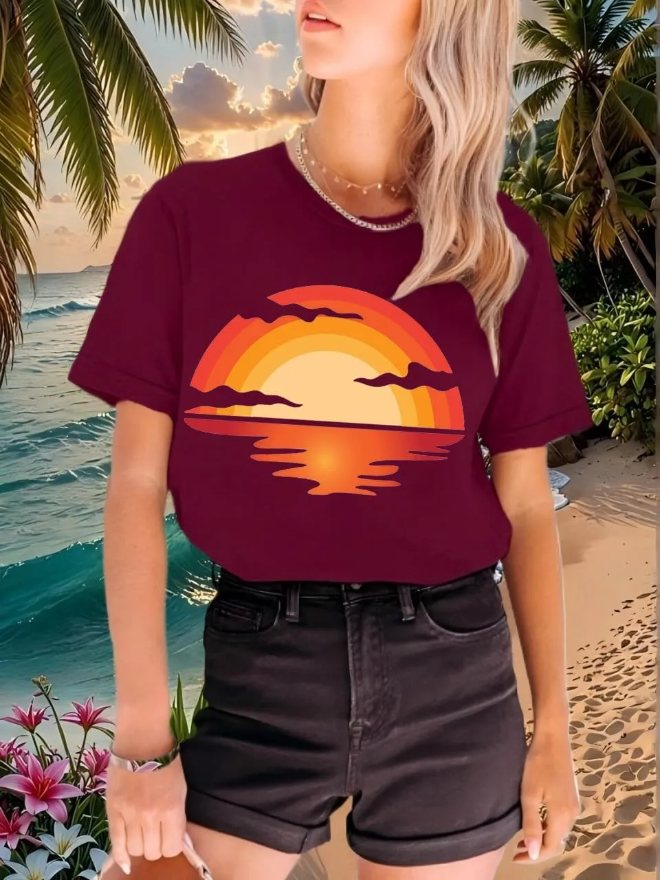 Outdoor Shirts for Women Retro Graphic Print Hiking Mountain T Shirts Summer Comfort Beach Hiking Workout Tee Tops