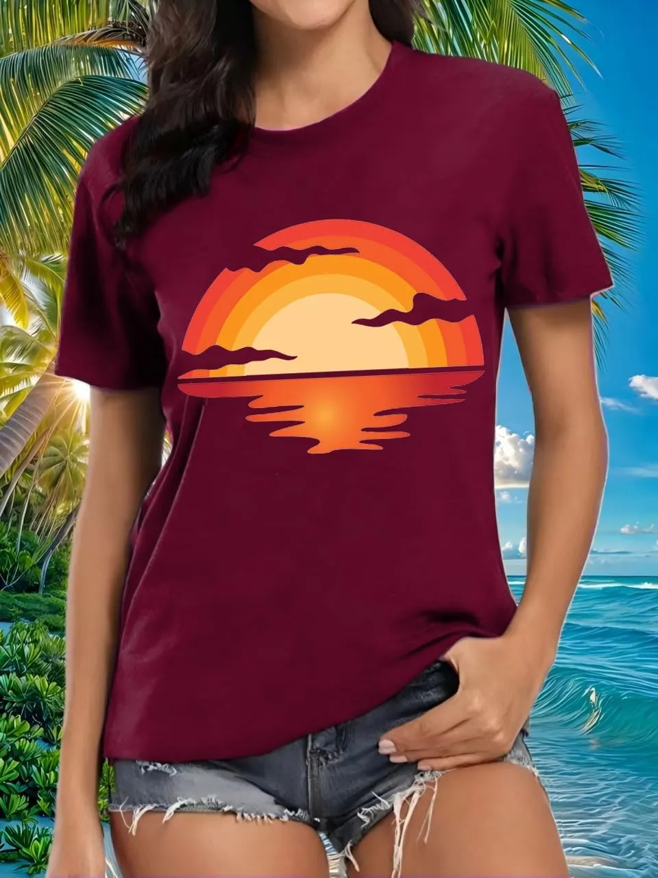 Outdoor Shirts for Women Retro Graphic Print Hiking Mountain T Shirts Summer Comfort Beach Hiking Workout Tee Tops