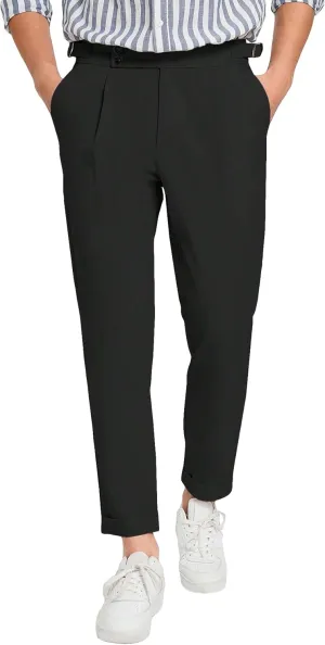 OYOANGLE Men's Zipper Fly Button Front Pleated Work Office Business Tapered Suit Pants with Pockets