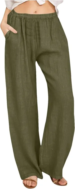Palazzo Pants for Women Dressy Casual Loose Fit Linen Pants Summer Beach Outfits High Waisted Baggy Trousers