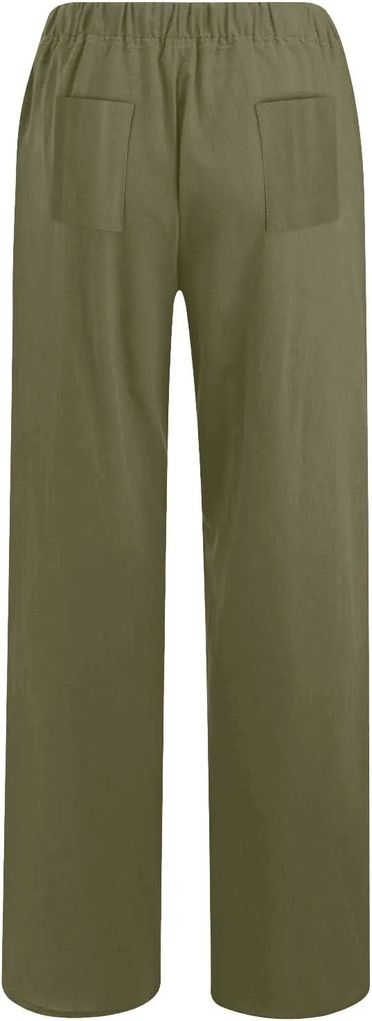 Palazzo Pants for Women Dressy Casual Loose Fit Linen Pants Summer Beach Outfits High Waisted Baggy Trousers