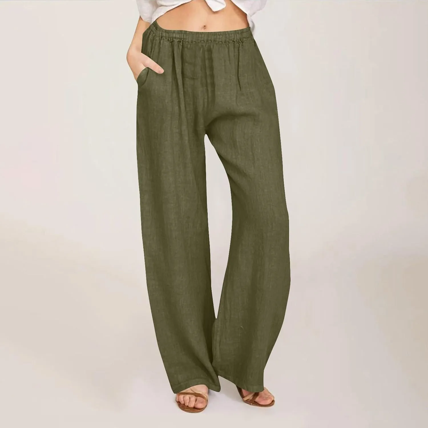 Palazzo Pants for Women Dressy Casual Loose Fit Linen Pants Summer Beach Outfits High Waisted Baggy Trousers