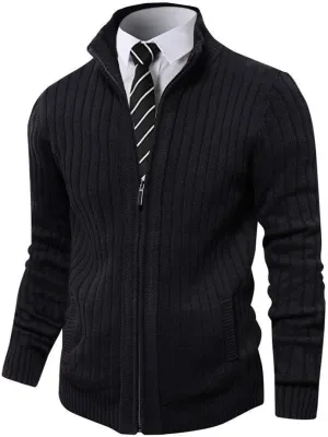 Pioneer Camp Men's Cardigan Sweaters Full Zip Up Stand Collar Slim Fit Casual Knitted Sweater with 2 Front Pockets