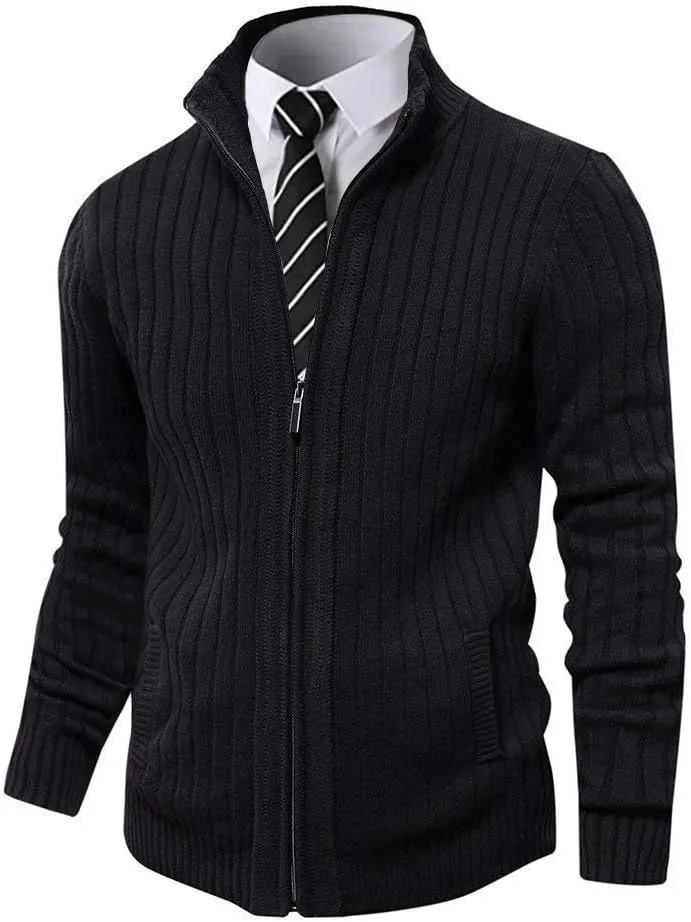 Pioneer Camp Men's Cardigan Sweaters Full Zip Up Stand Collar Slim Fit Casual Knitted Sweater with 2 Front Pockets