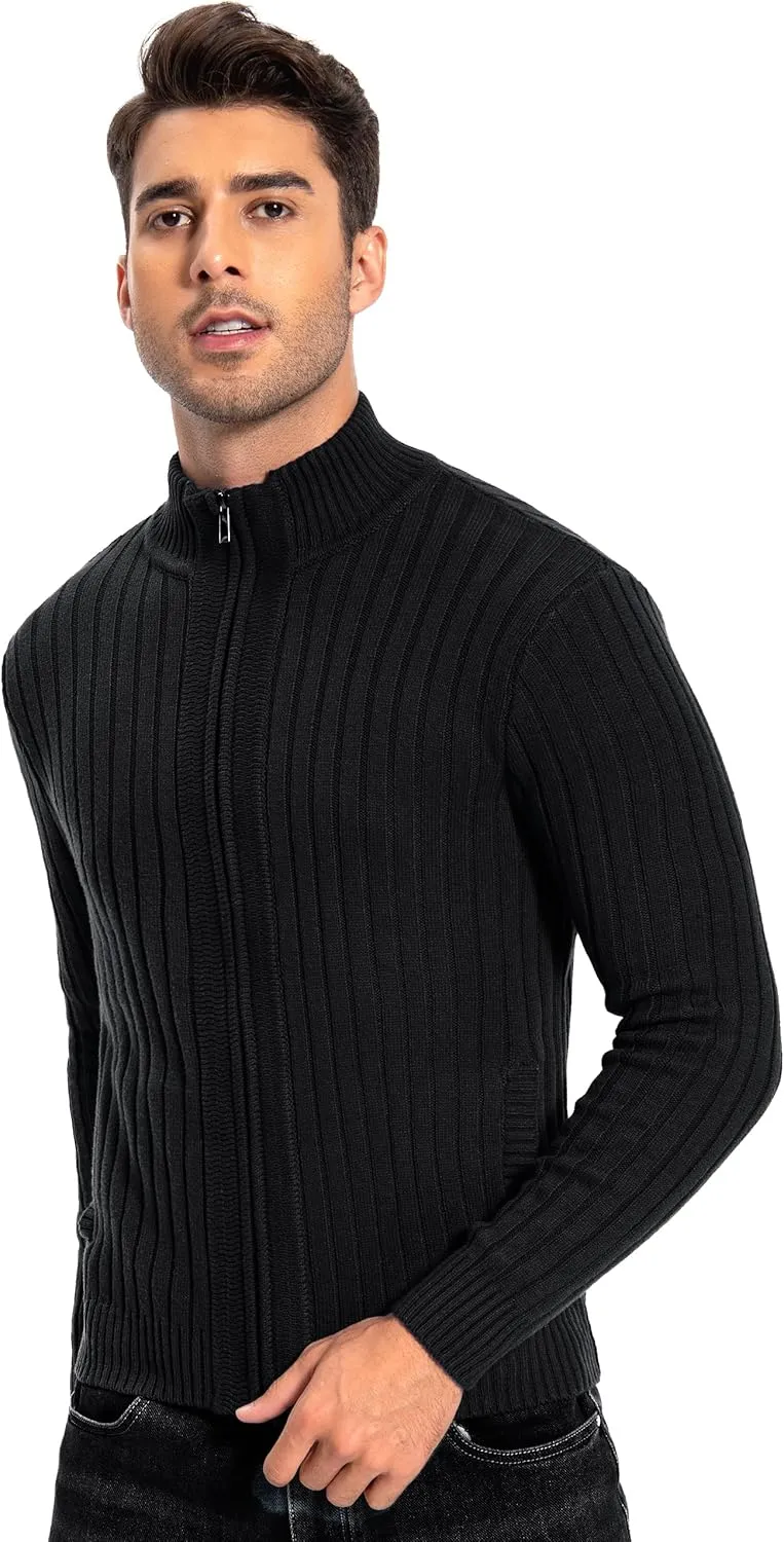 Pioneer Camp Men's Cardigan Sweaters Full Zip Up Stand Collar Slim Fit Casual Knitted Sweater with 2 Front Pockets