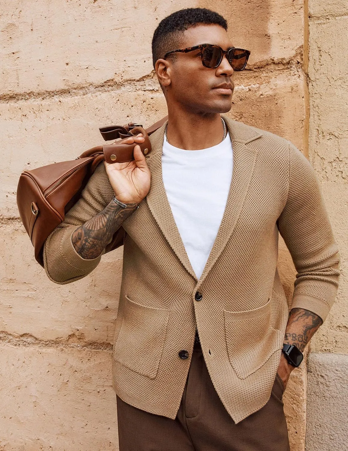 PJ PAUL JONES Mens Notch Collar Cardigan Sweaters Knit Textured Sweater Button Down Blazer with Pockets