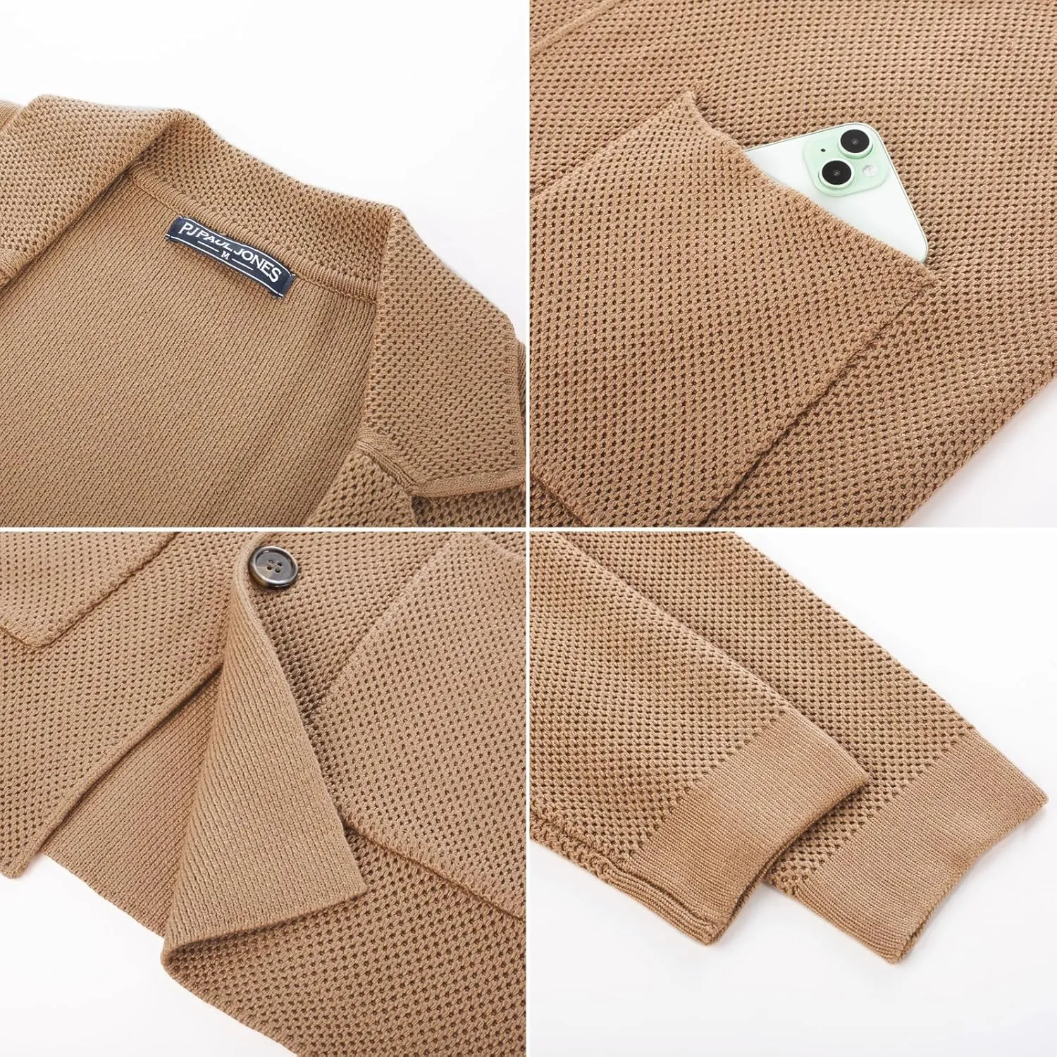 PJ PAUL JONES Mens Notch Collar Cardigan Sweaters Knit Textured Sweater Button Down Blazer with Pockets
